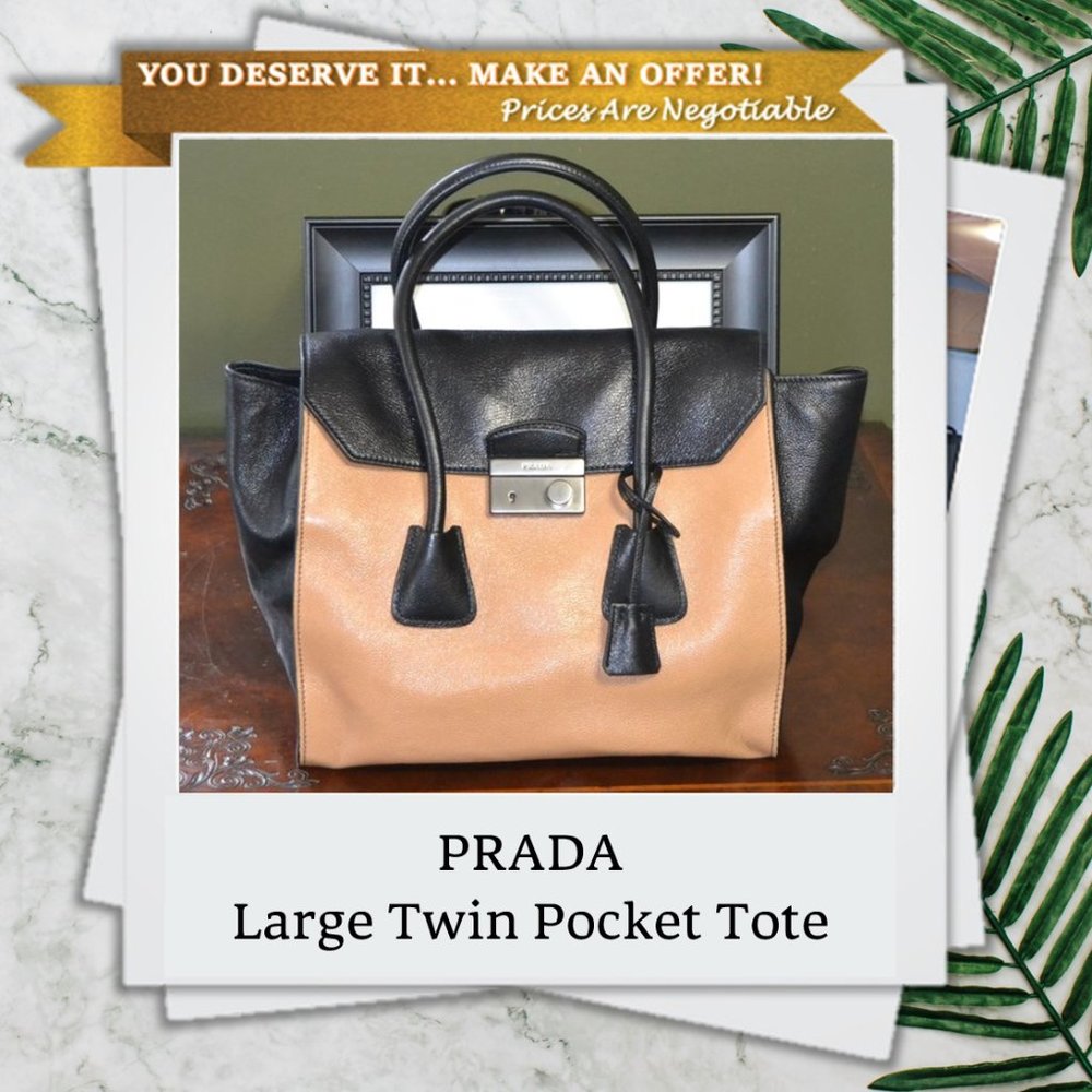 Prada Glacè Calf Large Twin Pocket Tote